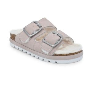 J/Slides Letty Faux Fur Lined Suede Slide Sandals